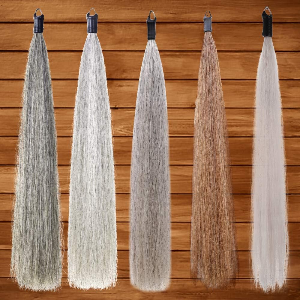 Horse Tail Extensions with Braided Horsehair Loop, Blunt Cut Bottom, 34-36 inches Long and 1 lb Weight (Med Gray)