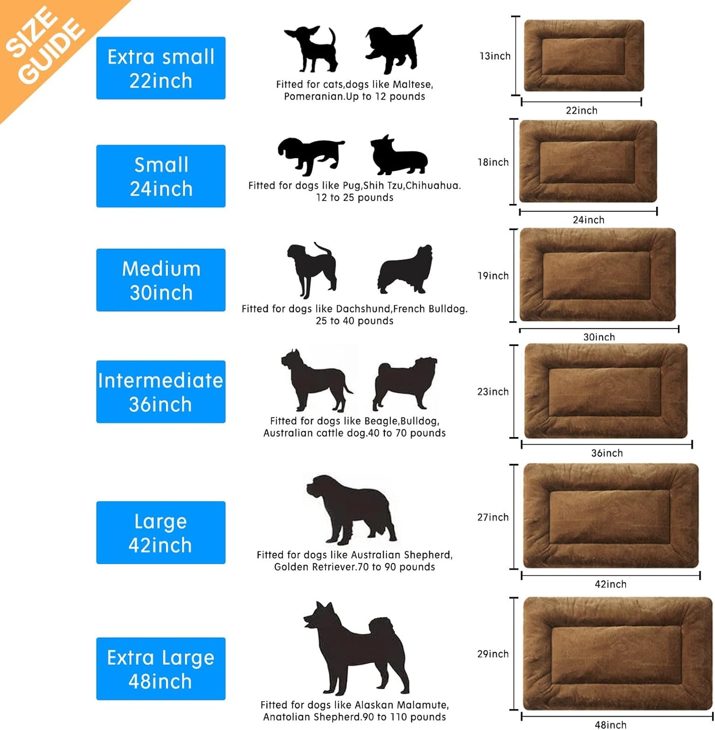 Dog Beds Crate Pad for Extra Small Dogs Ultra Soft Dog Crate Bed Washable & Anti-Slip Kennel Pad for Dogs Cozy Sleeping Mat,Brown 22inch