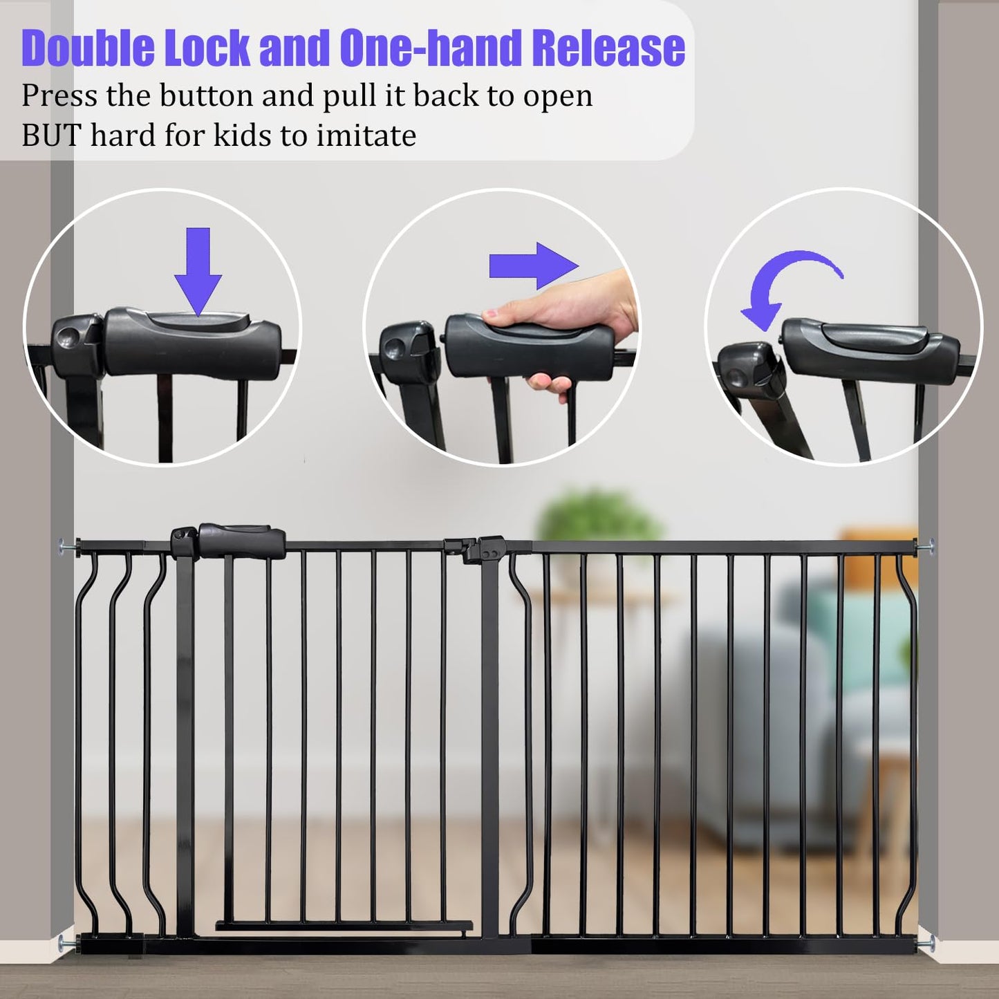 Extra Wide 57.5-62 Inch Large Baby Gates for Stairs, Doorways - No Drilling, Pressure Mounted Pet Gates for Kids & Dogs