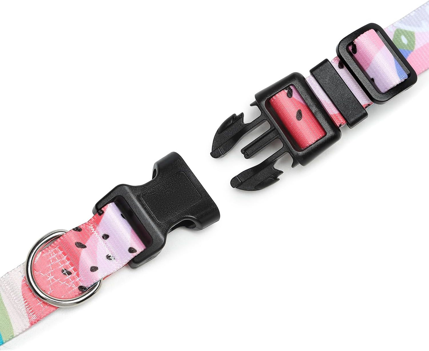 Mercano Adjustable Dog Collar - Special Design Patterns, Soft Nylon Comfortable Durable Pet Collar for Small Medium Large Dogs (M, Watermelon)
