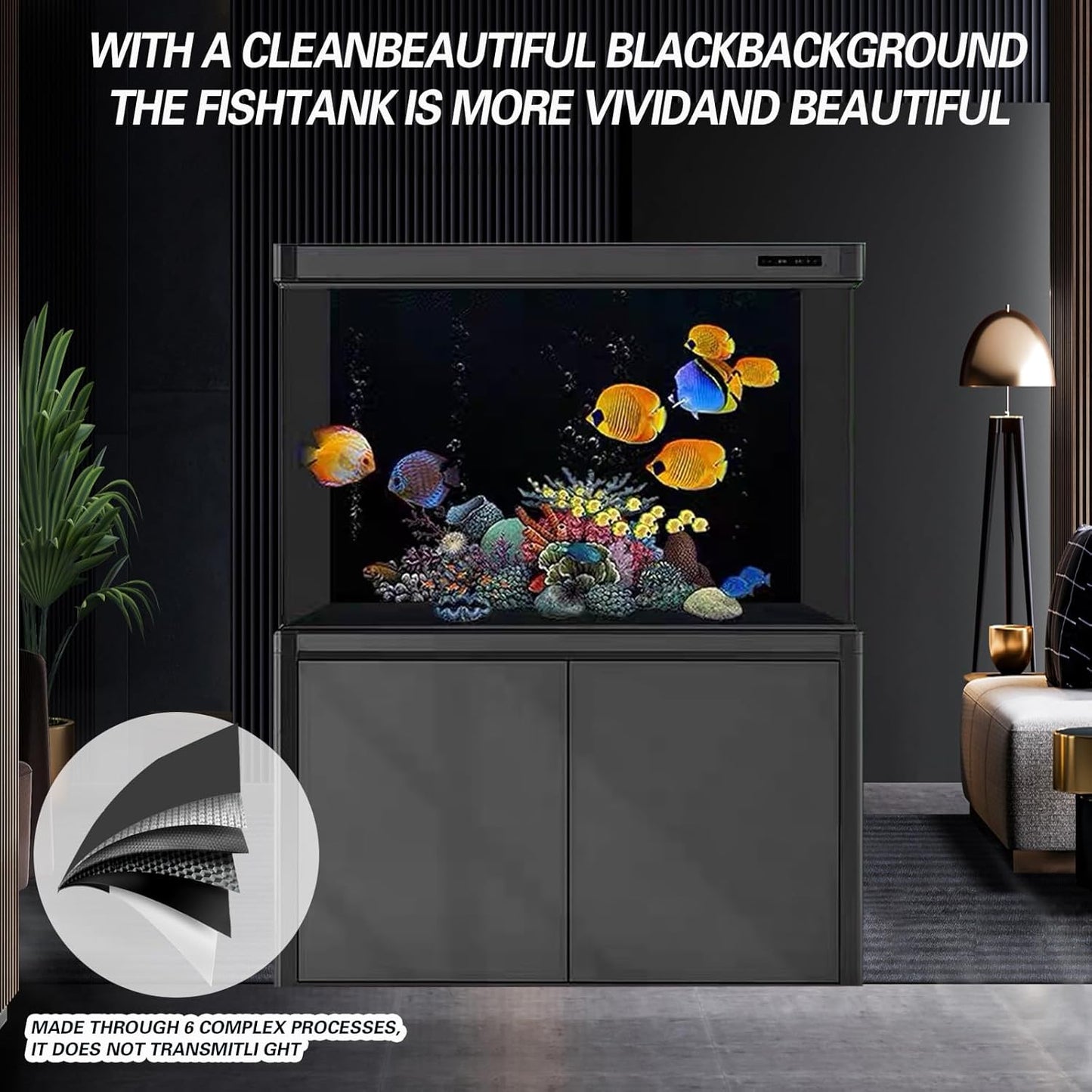 Fish Tank Aquarium Background - Black, Electrostatic Adhesion, Glue-Free, Easy Installation, Traceless Removal, Size 11.8 X 39 Inch