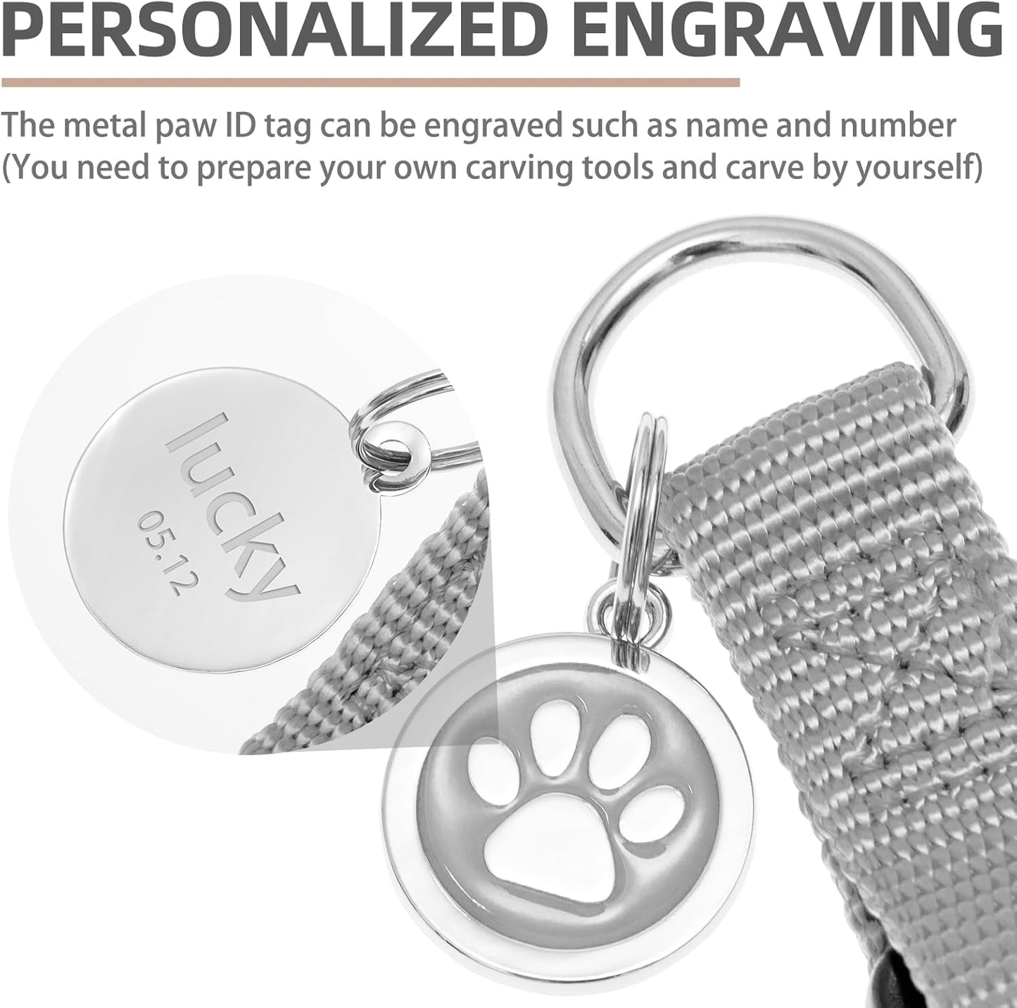 PUPTECK No Pull Dog Harness Soft Adjustable Basic Nylon Step in Puppy Vest Outdoor Walking with ID Tag, Grey, S