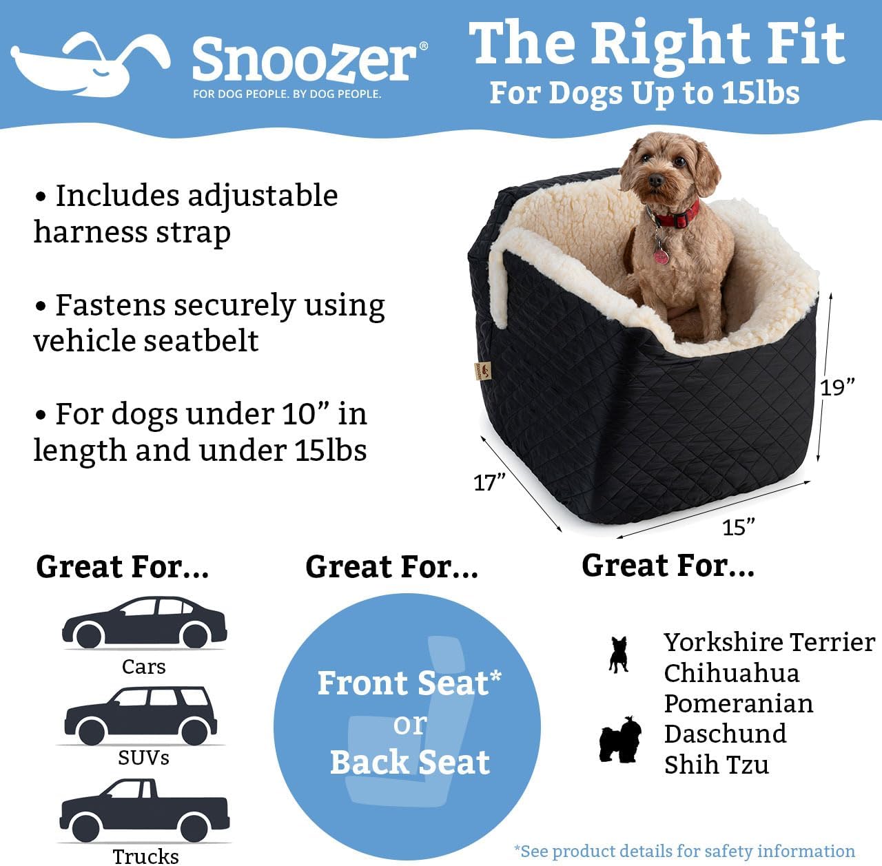Snoozer Dog Car Seat: Lookout I Dog Booster Car Seat for Dogs Small 5-15 lbs, Size: Small, Fabric: Stone Diamond, Pet Booster to Alleviate Motion Sickness for Dogs, Removable Machine Washable Cover