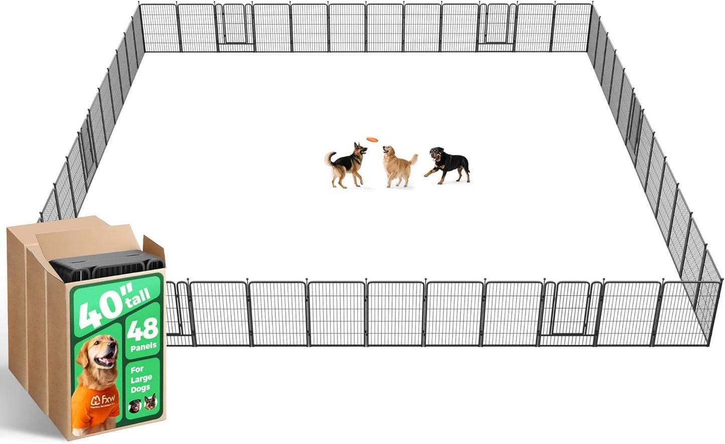 FXW Rollick Unleashed Dog Playpen for Indoor, Yard, RV Camping, 40 inch 48 Panels for Medium and Large Dogs, Black│Patented