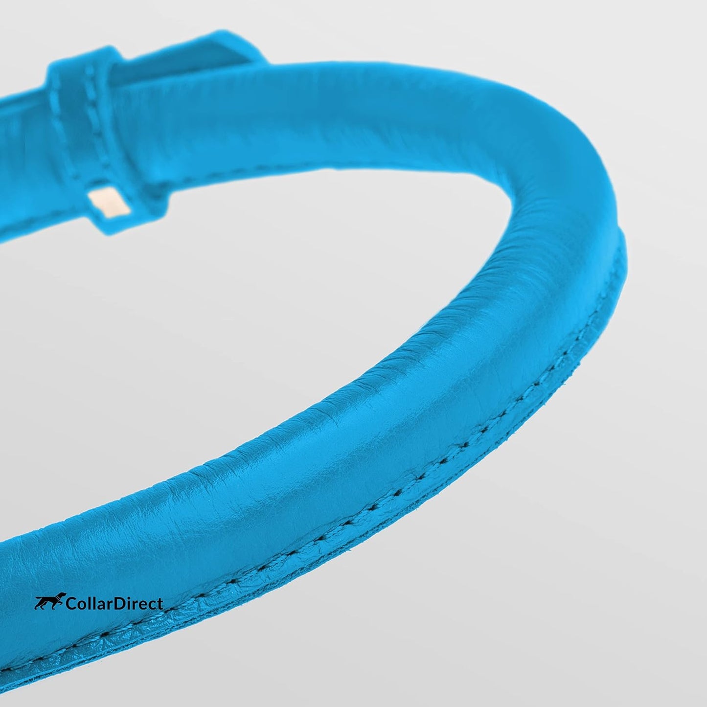CollarDirect Rolled Leather Dog Collar, Soft Padded Round Puppy Collar, Handmade Genuine Leather Collar Dog Small Large Cat Collars 13 Colors (8-11 Inch, Light Blue Textured)