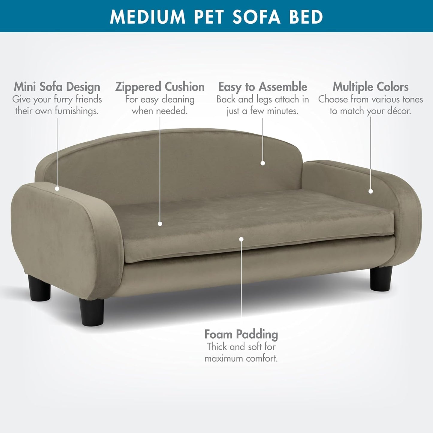 Paws & Purrs Multi-Cat Sofa Elevated Pet Bed for Indoor Cats Raised Cats Couch with Removable Washable Mattress Cover for Kittens, Dogs - 35.5" Wide, Ash