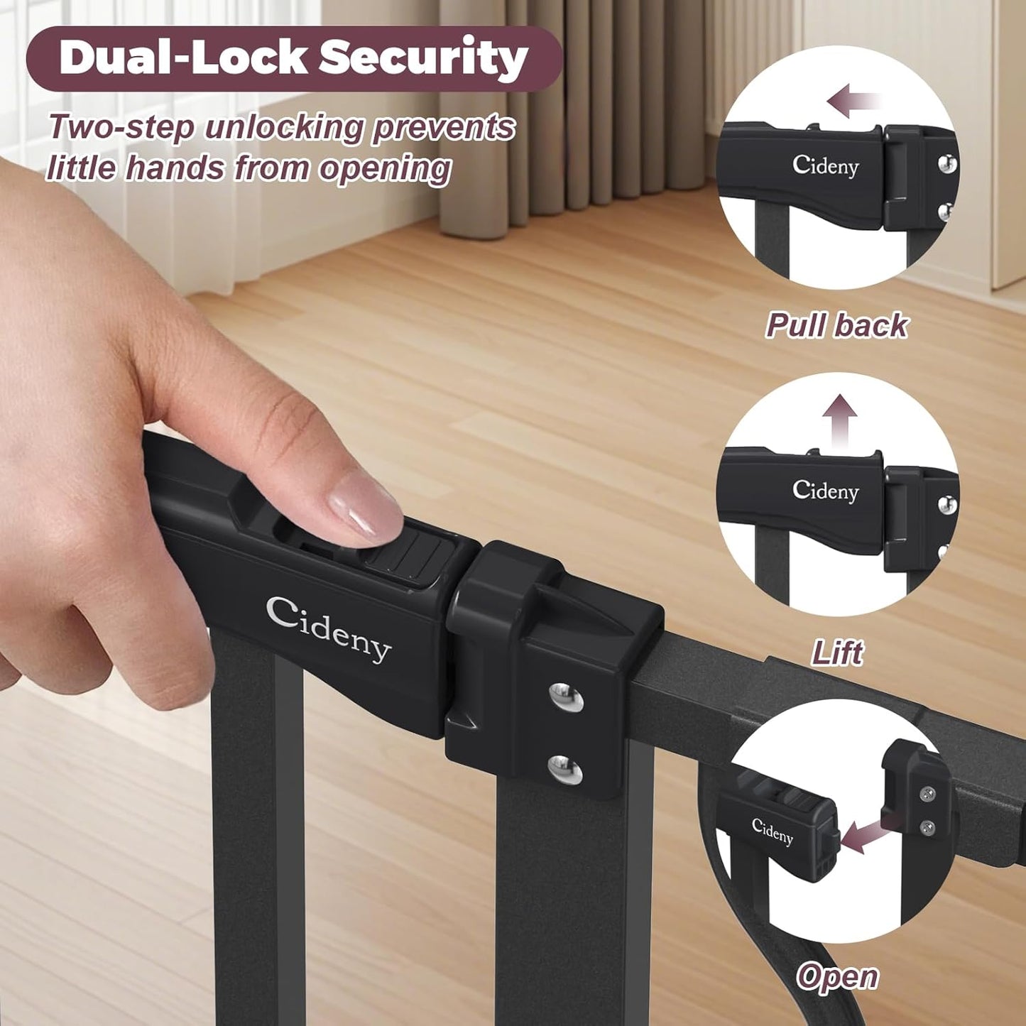 34" Extra Tall Baby Gate for Stairs, Auto Close Stroller Friendly Dog Gate Indoor for Doorways, Pressure Mounted 29"-51" W Baby Gate, Easy Walk Through Gate for Children & Pets, Black