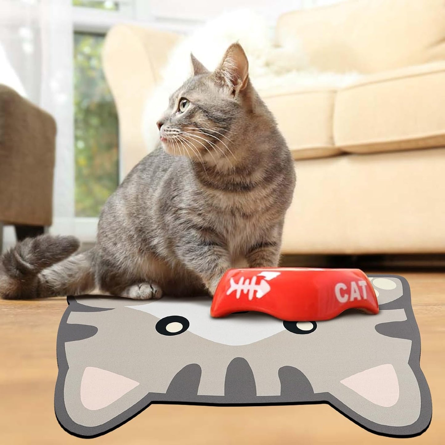Grey Cat Food & Water Mats - Absorbent Pet Feeding Placemats 17.7 * 9.8 inch