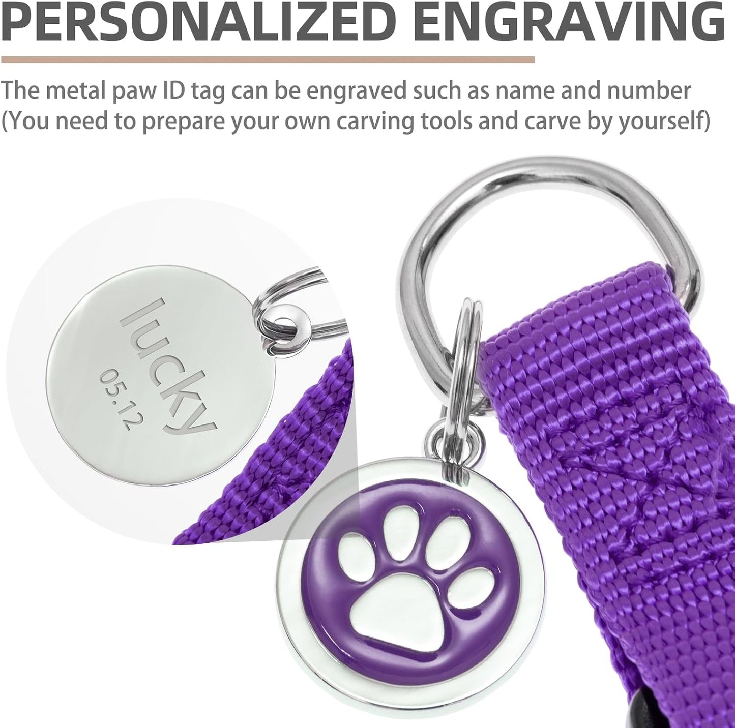 PUPTECK No Pull Dog Harness Soft Adjustable Basic Nylon Step in Puppy Vest Outdoor Walking with ID Tag and A-ir Tag Case, Purple, L