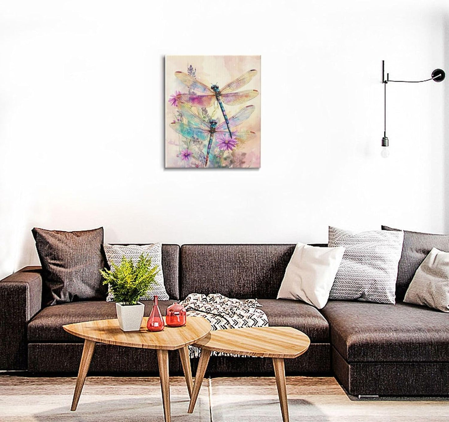 Dragonfly Bathroom Pictures Wall Art, Floral Bathroom Wall Decor, Framed Painting Canvas Artwork for Bedroom Living Room Decorations 24"L x 20"W