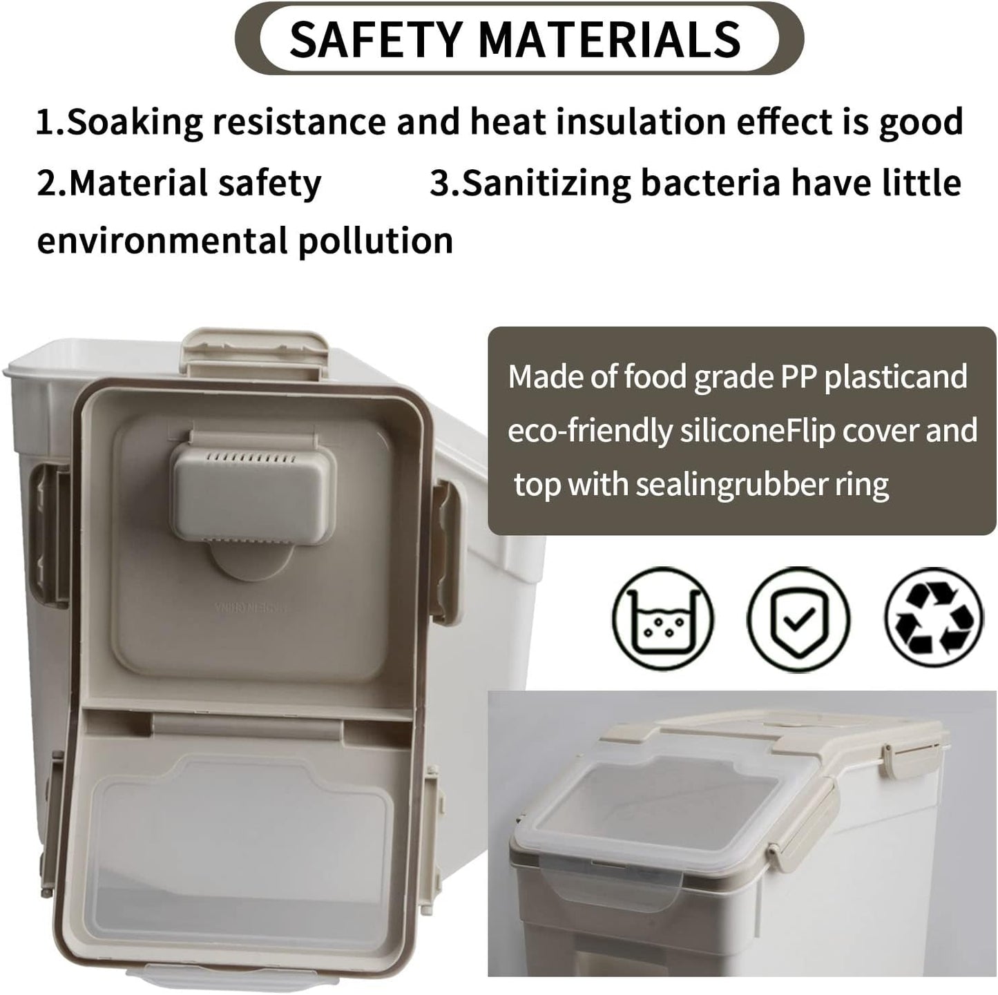 AnRui Dog Food Storage Container with Scoop, Large Airtight Plastic Pet Dog Cat Dry Food Bin, Cereal Grain Organizer Box for Rice, Flour, Snack, Baking Supplies, Kitchen Pantry, 20lb, Grey