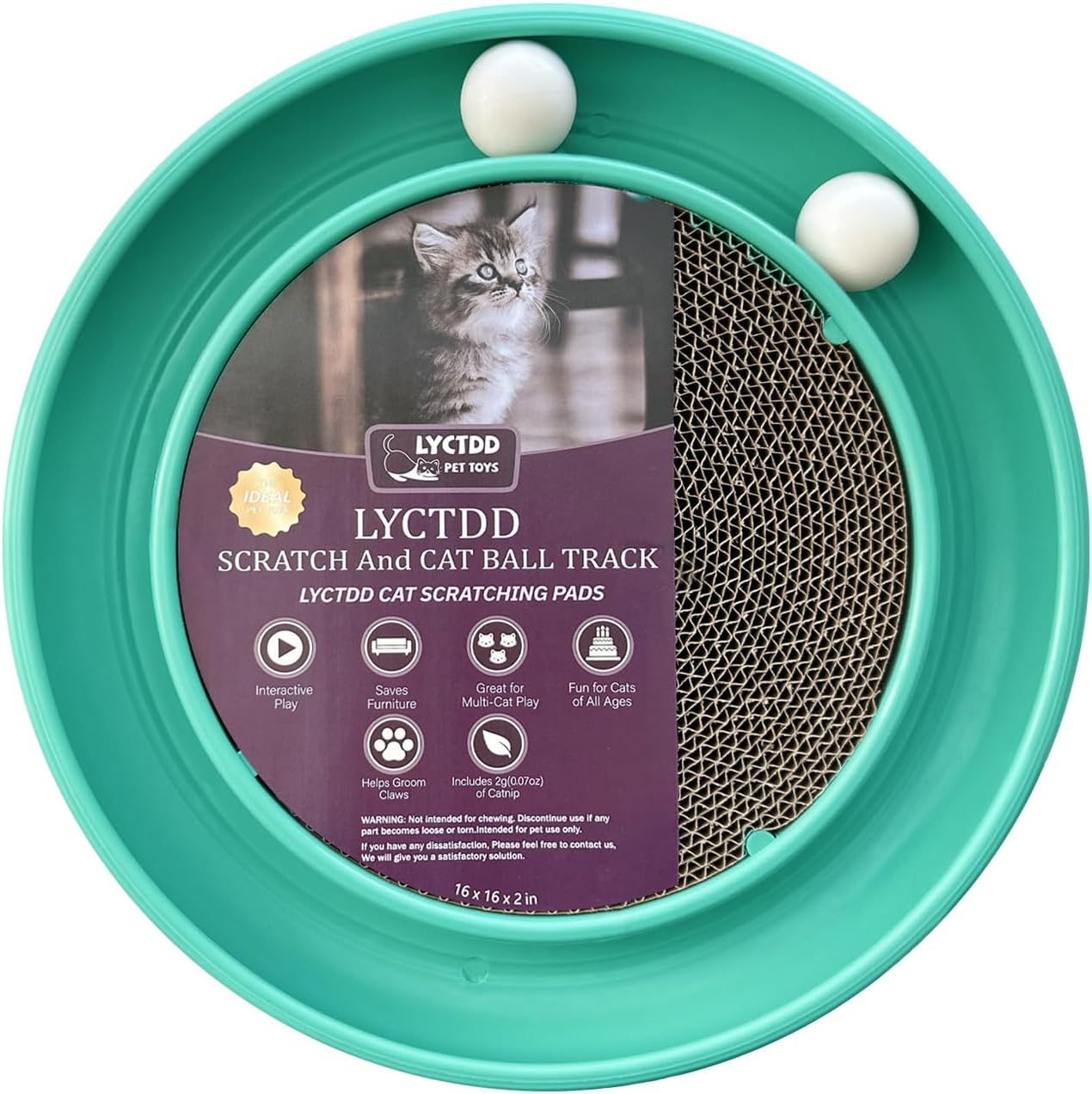 Interactive Cat Ball Track Toy for Indoor Cats, Cat Scratching Board & Exercise Set for Bored Indoor Adult and Kitten Mental & Physical Stimulation, with Spare Ball to Prevent Loss (Green)