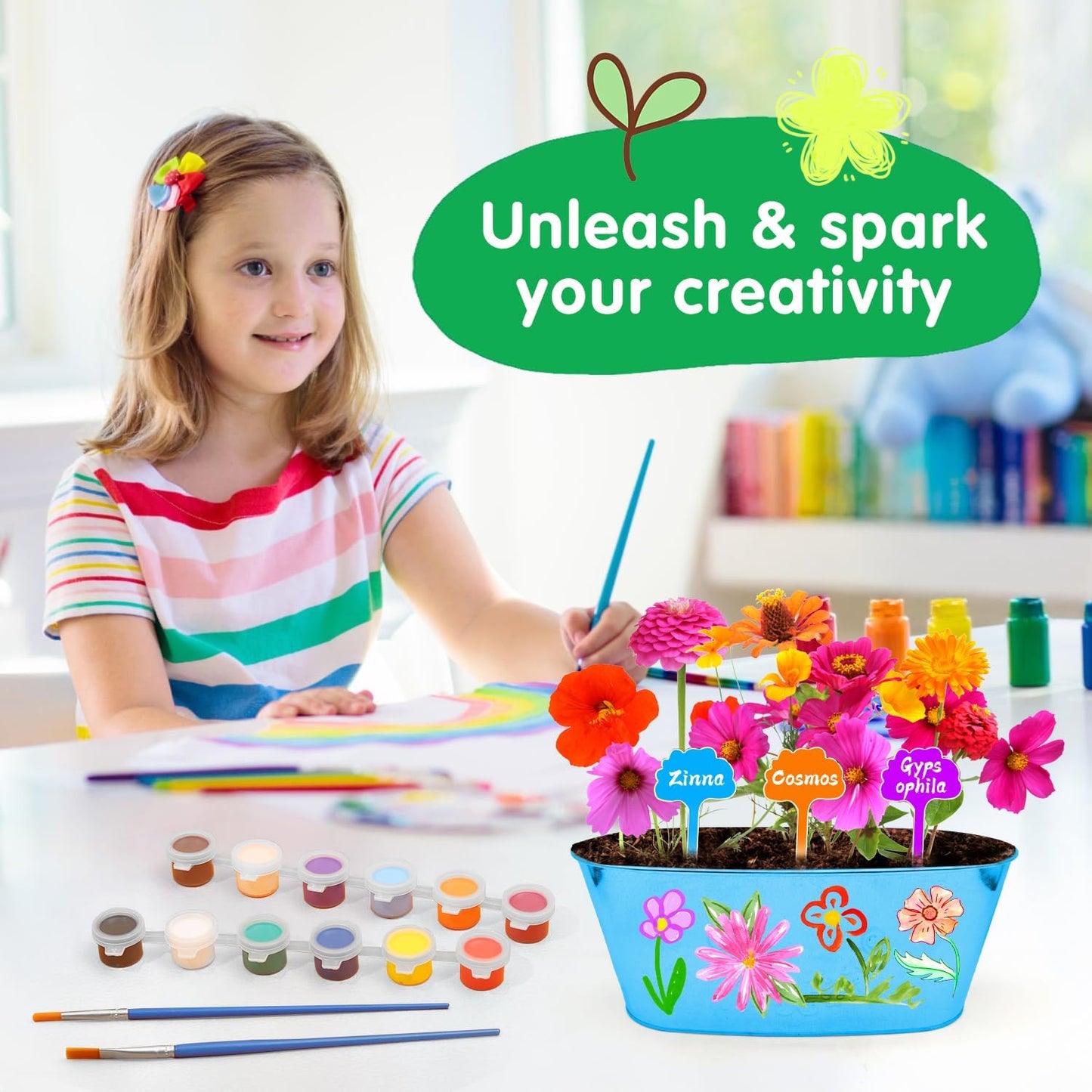 IELEK Paint & Plant Growing Flower Garden Kit for Kids - Arts and Crafts Gardening Set Easter Gifts Kit for Girls & Boys Ages 5, 6, 7, 8, 9, 10, 11 & 12 Year Old