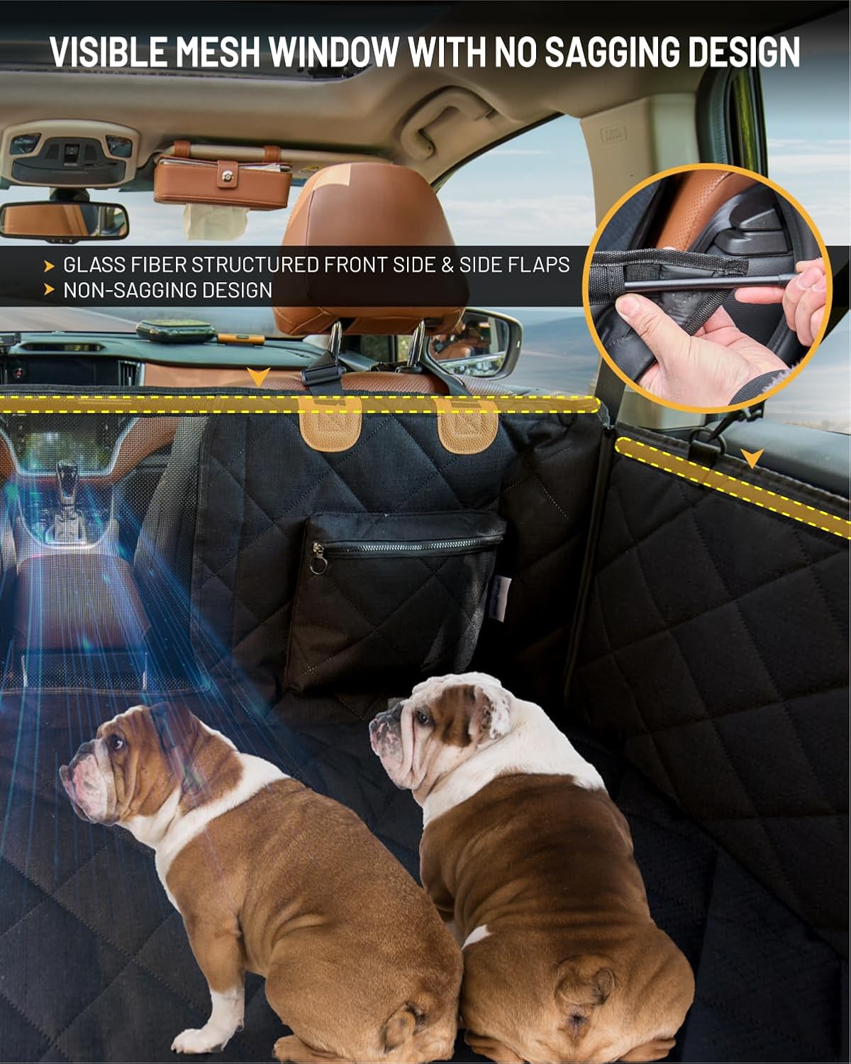 Back Seat Extender for Dog, Waterproof Dog Car Seat Cover for Back Seat, Hard Bottom Car Seat Cover, Large Space Hammock for Full-Size Crewcab Trucks, Pet Seat Cover Holds 450lbs(Black)