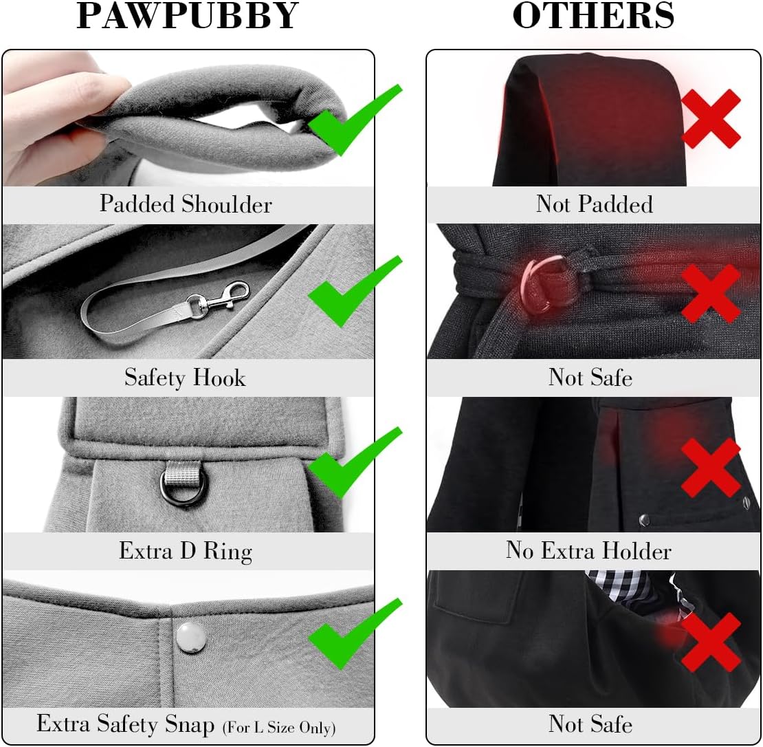 Dog & Cat Carrier Sling, Adjustable Soft Padded Shoulder Puppy Carrier, Hands-Free Dog Carrier Bag with Double Safety Buckles Premium Material for Outdoor Travel (Light Gray, M)