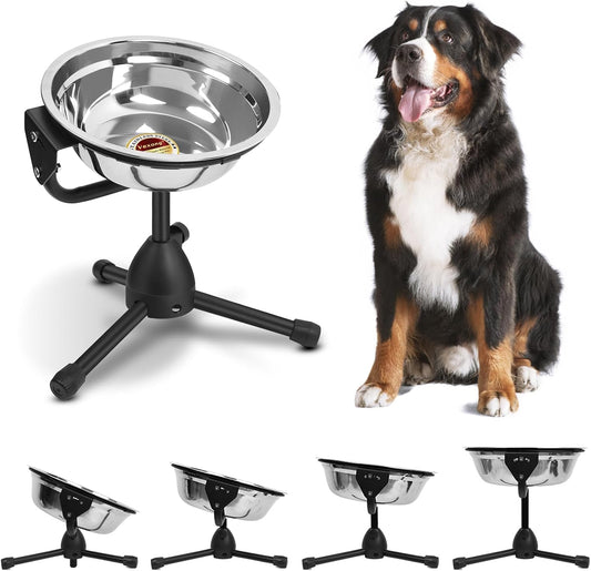Elevated Dog Bowl with Adjustable Metal Stand, Medium Size for Dogs 30-70 lbs, 0.5 Gal 2 Liter, Stainless Steel Food & Water Bowl Set