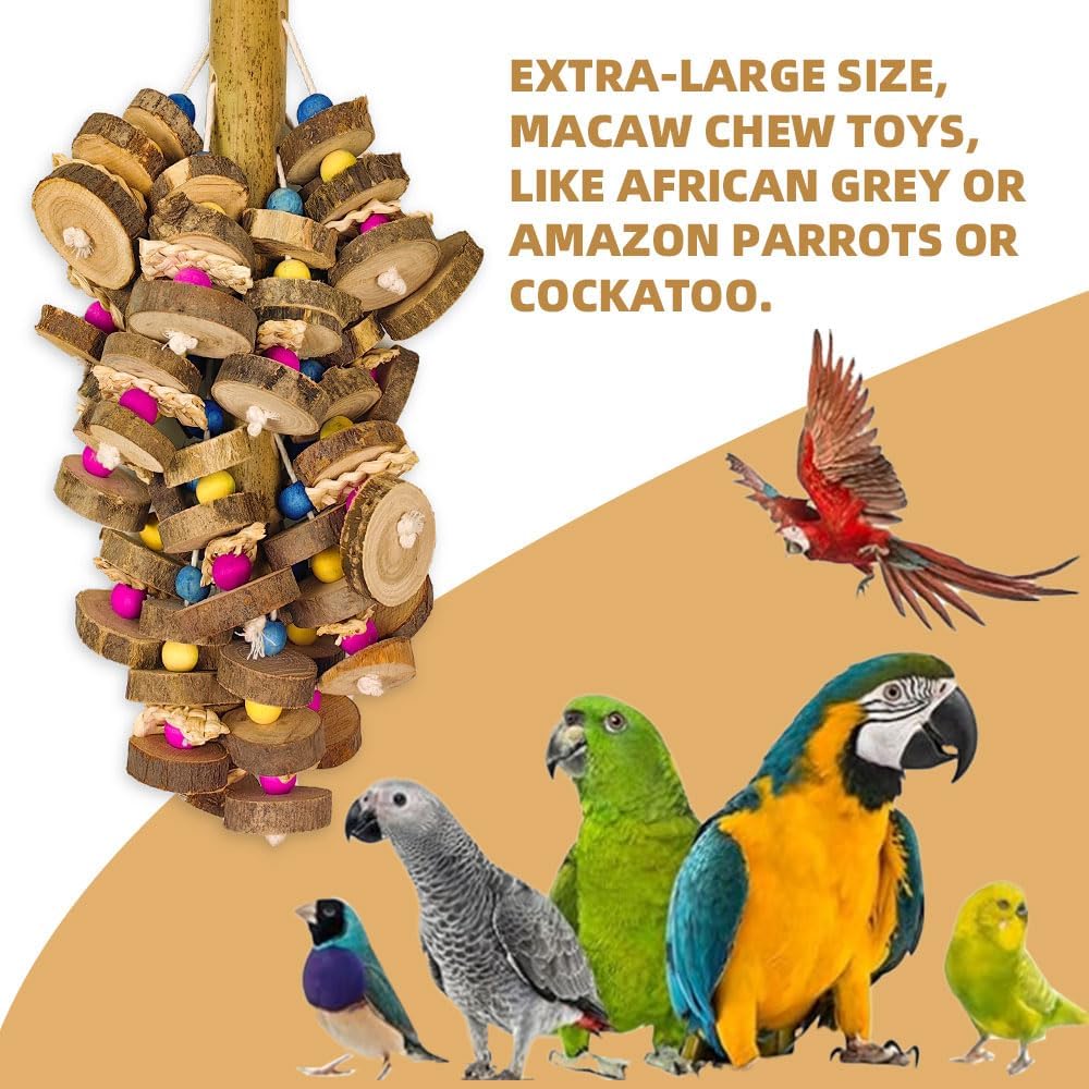 Extra Large Bird Parrot Toys- 19.7 inch Multicolored Natural Wooden Block Parrot Chewing Toy Suggested for Macaws cokatoos, African Grey and a Variety of Amazon Parrots. (Large Size)