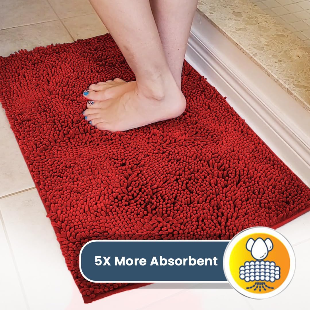 Muddy Mat® Shown on TV – Super Absorbent Microfiber Dog Door Mat for Muddy Paws, Non-Slip Washable Pet Rug, Quick Dry Chenille Entryway Carpet, Machine Washable Indoor Outdoor mat, Red 59"x24"
