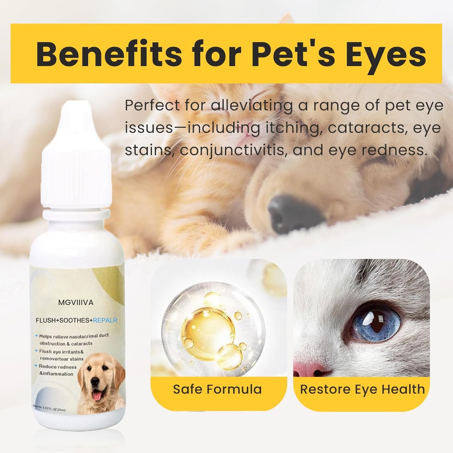 Eye Drops for Dogs, Cataract Dog Eye Drops for Relieving Itching and Irritation, Dog Eye Infection Treatment, Eye Drops for Dogs & Cats Removing Eye Dryness Pink Eyes Tear Stain Cleaner 2x20 mL