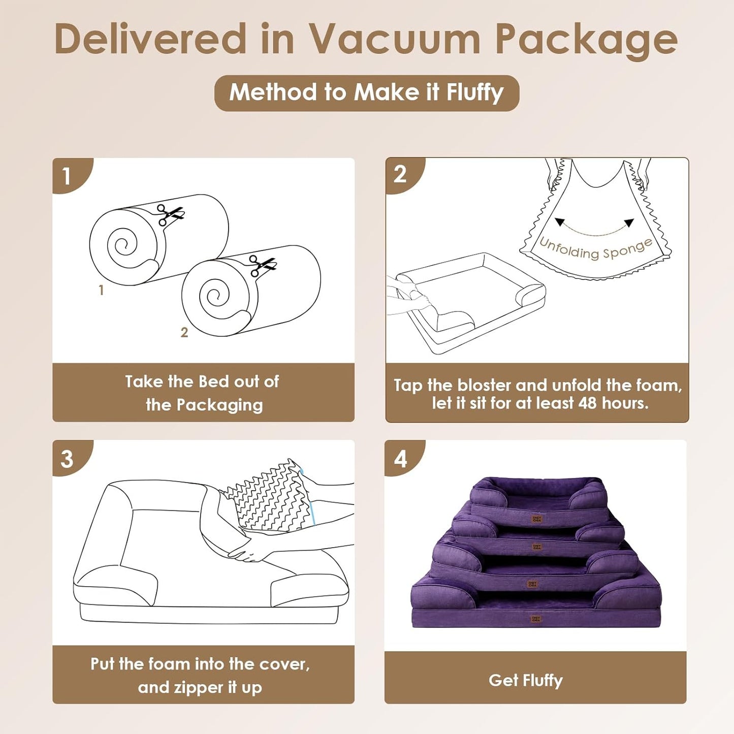 EHEYCIGA Orthopedic Dog Beds for Large Dogs, Waterproof Memory Foam Large Pet Bed with Sides, Non-Slip Bottom and Egg-Crate Foam Dog Couch Bed with Washable Removable Cover, Purple