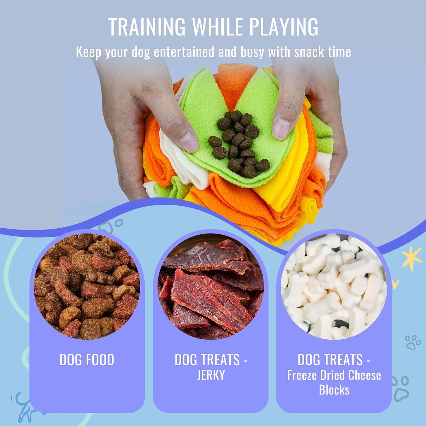 Pet Snuffle Ball, Puzzle Sniffing Interactive Dog Ball for Blind Dogs Training Stress Relief Dog Enrichment Toys Treat Machine Washable (15cm, Tropical Fruit)