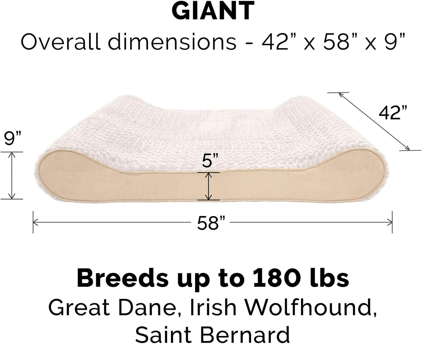 Furhaven Orthopedic Dog Bed for Extra Large Dogs w/ Removable Washable Cover, For Dogs Up to 180 lbs - Ultra Plush Faux Fur & Suede Luxe Lounger Contour Mattress - Cream, Giant/XXXL