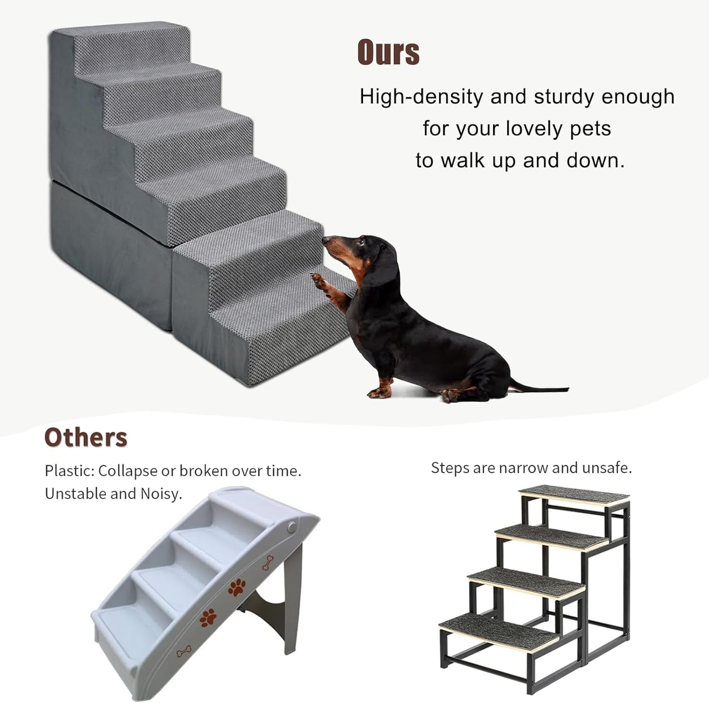 Dog Stair Steps for High Beds 30 inches Tall, 33D Foam Dog Ramp for Bed 30-32 inches, 6-Step Pet Stair Steps for Small Large Dogs for Bed Climbing, Non-Slip Dog Steps for Older Dogs/Cats, Grey