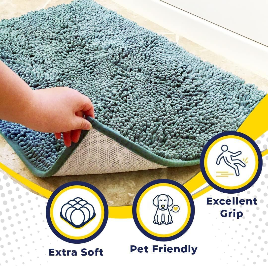 Muddy Mat® Original Dog Door Mat for Muddy Paws, Super Absorbent Microfiber, Non-Slip Washable Pet Rug, Quick Dry Chenille Entryway Carpet, Machine Washable Indoor Outdoor mat, Seafoam Green 48"x60"