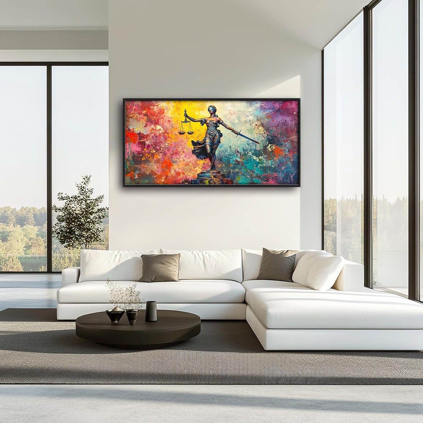 Extra Large Lady Justice Framed Wall Art for Living Room,Oversized Scales of Justice Pictures Wall Decor,Abstract Colorful Canvas Print Painting Modern Artwork Bedroom Office Bathroom 60L" x 30W"