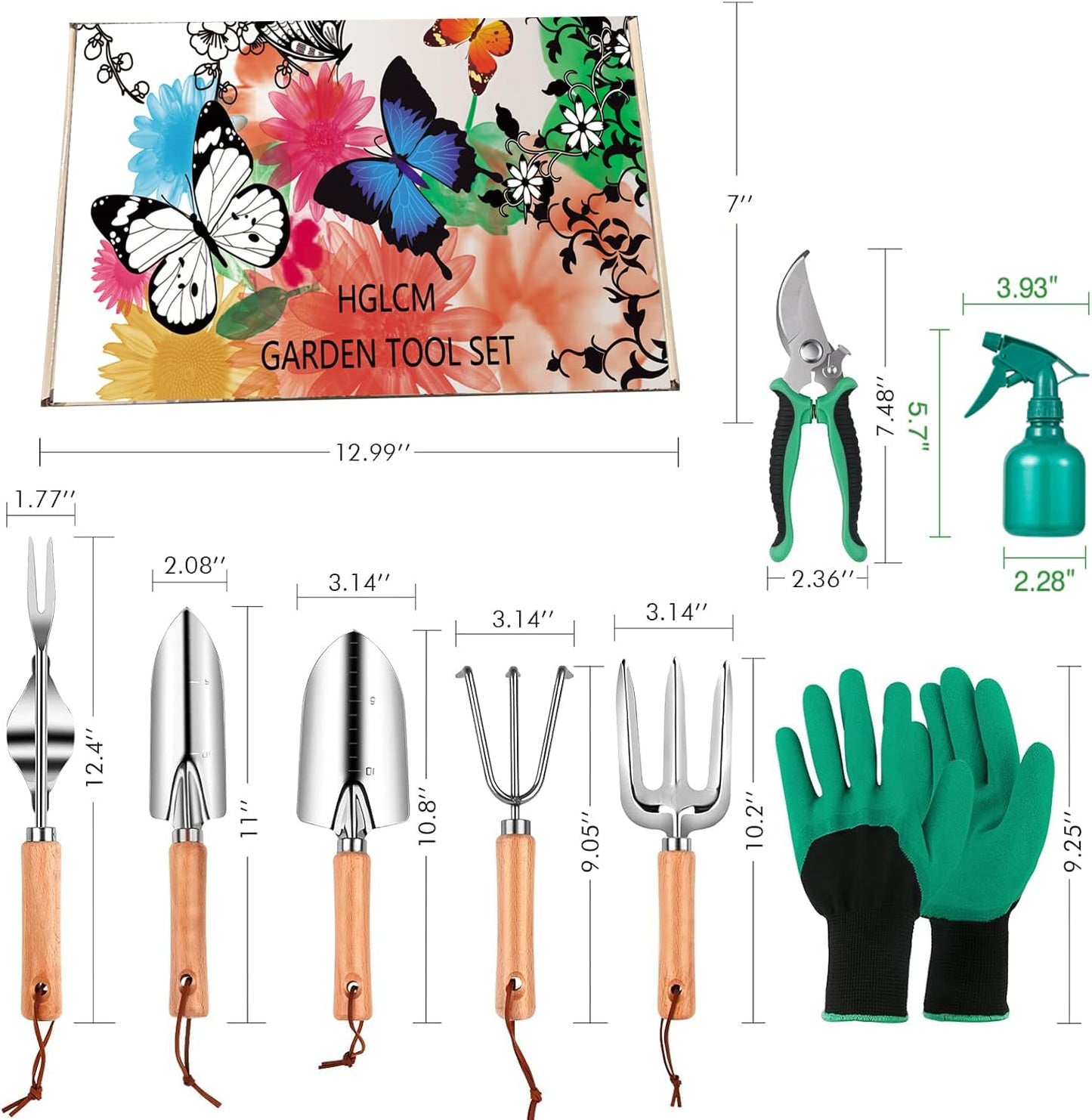Gardening Tools Set of 9 - Complete Heavy Duty Garden Tools Set with Fashion Handbag - Durable Gardening Supplies Kit Ideal Gifts for Women