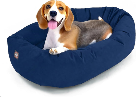 Majestic Pet 32 Inch Suede Calming Dog Bed Washable 32x23x7 (Inch) – Cozy Soft Round Donut Dog Bed with Spine Support for Dogs to Rest Their Head - Pet Bed Medium – Navy (2025)