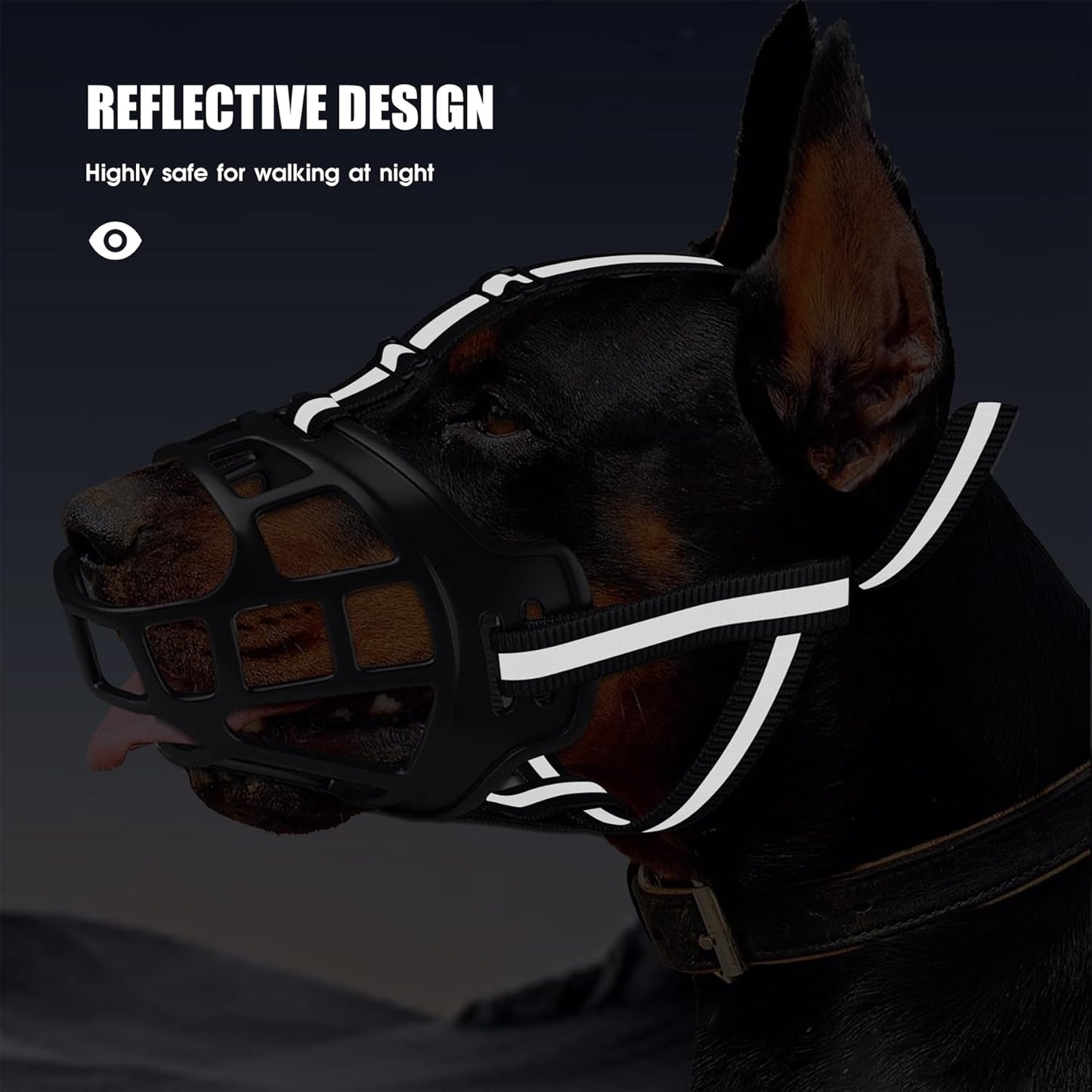 Dog Muzzle, Breathable Basket Muzzles for Small Medium Large Sized Dogs, Adjustable Humane Cage Mouth Cover for Scavenging Grooming Biting Chewing, Allows Panting and Drinking(Soft Rubber, M)