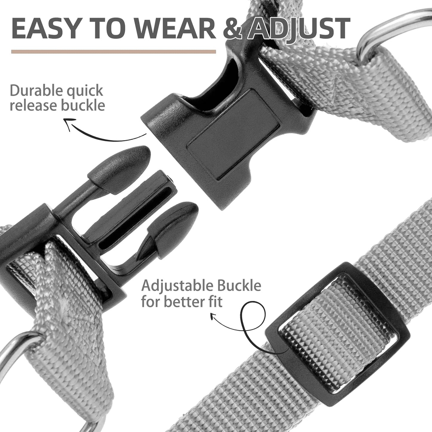 PUPTECK No Pull Dog Harness Soft Adjustable Basic Nylon Step in Puppy Vest Outdoor Walking with ID Tag, Grey, S