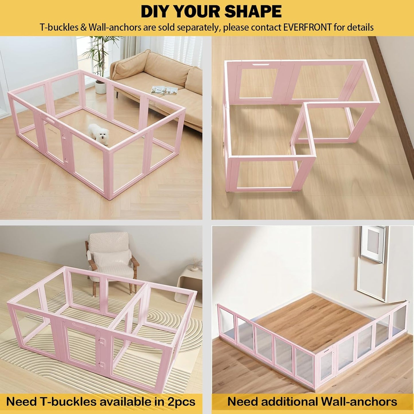 Clear Acrylic Plastic Dog Playpen - Clear Dog Play Pen - Easy Assemble Acrylic Dog Playpen - Puppy Playpen, Cat Playpen, Small Animal Playpen, Dog Play Pen Indoors (Pink-23.6" H, 10PCS)