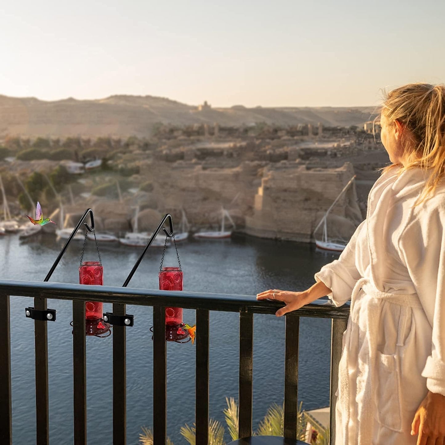 2 Packs 11 Inch Fence Deck Hook Rail Hanging Mounting Kit Heavy Duty Bird Feeder Hook Decorative Hanger for Bird Feeders Planters Suet Baskets Lanterns on Balcony Porch Railing Fence