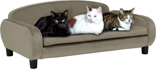 Paws & Purrs Multi-Cat Sofa Bed – 41.5″ Wide Elevated Pet Couch with 3″ Foam Mattress, Removable Machine-Washable Cover – Stylish Indoor Pet Furniture for Two or More Cats and Dogs, Ash