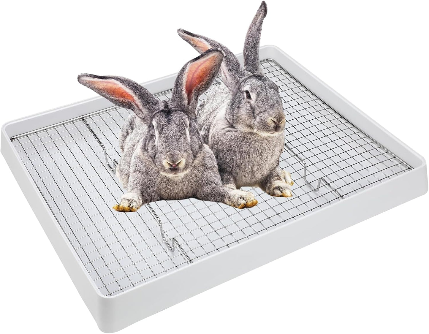 FHTONGE Extra Large Rabbit Litter Box with Large Steel Grid Holes, Bunny Potty Trainer Tray for Cage, Rectangular Rabbit Litter Pan Pet Toilet for Rabbit Guinea Pig Rat Chinchilla Hedgehog Hamster