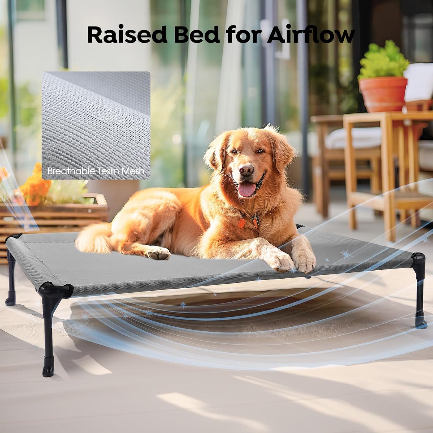 Veehoo Raised Dog Bed - Cooling Elevated Pet Cot with Mesh, No-Slip, Durable for Large Dogs, 42" x 30", Grey, CWC1803-L