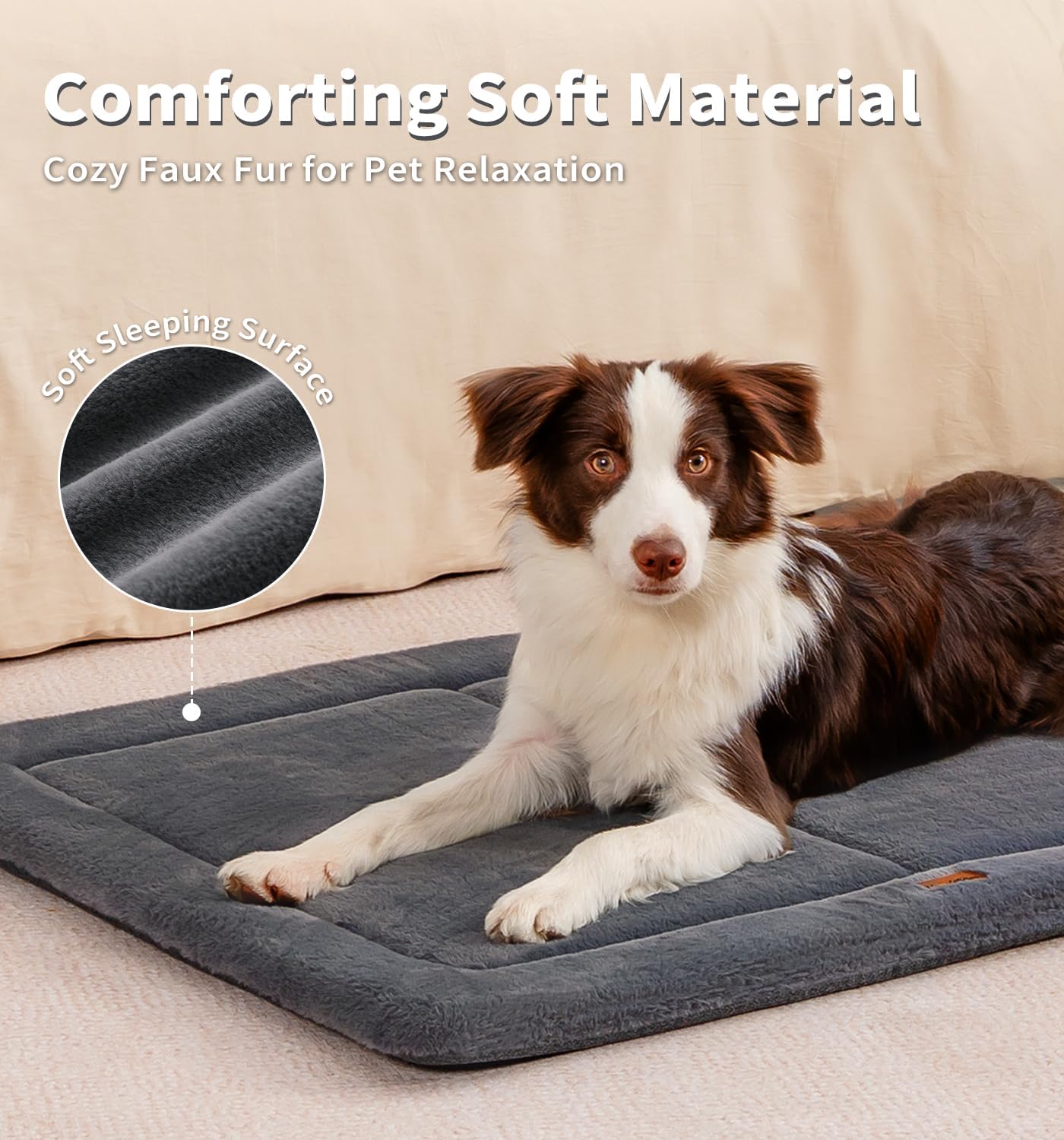 Made4Pets Dog Crate Pad Bed for Large Dogs, Washable & Reversible, Anti-Slip Kennel Mat for Cozy Sleeping, Soft Fluffy Dog Bed for Indoor & Outdoor Use, 36"x27", Dark Gray