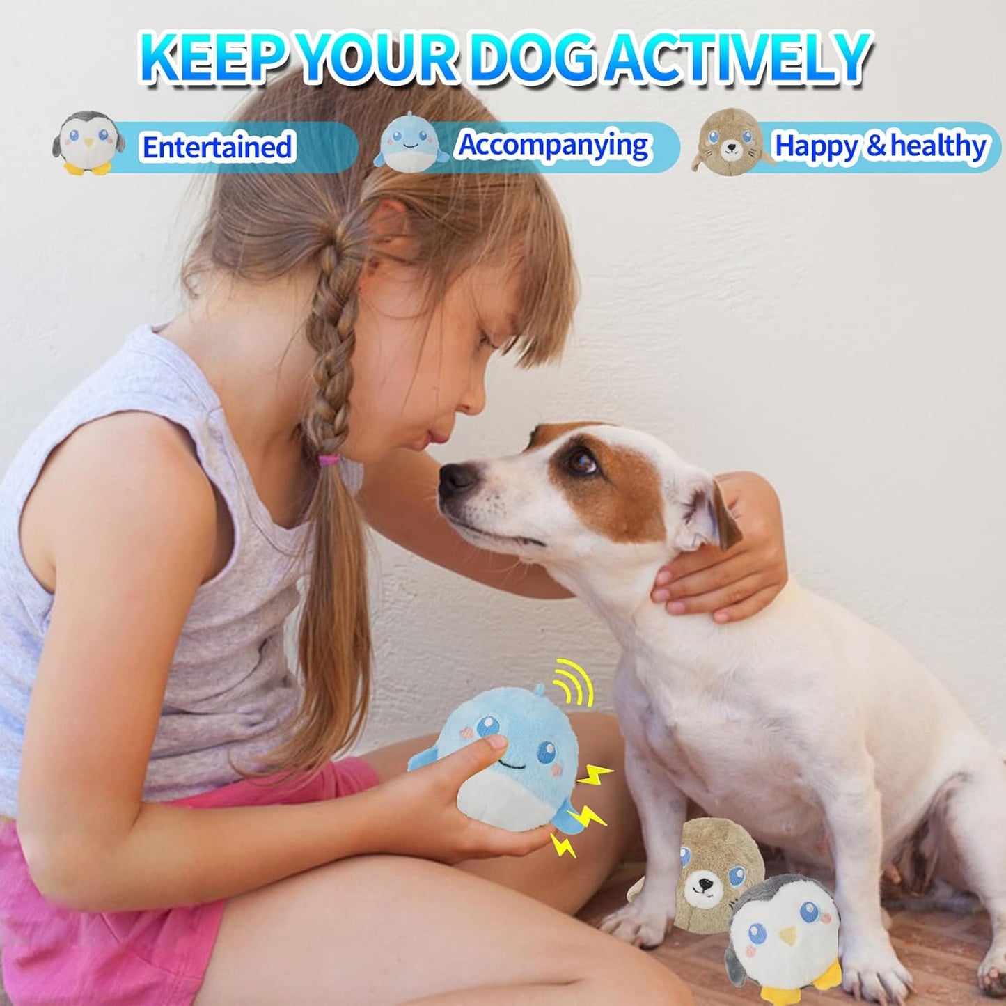 DKING 3Pack Squeaky Dog Balls,2 in1 Funny Puppy Ball Toys,Birthday Dog Toy for Small Medium Dogs (Ocean Ball)