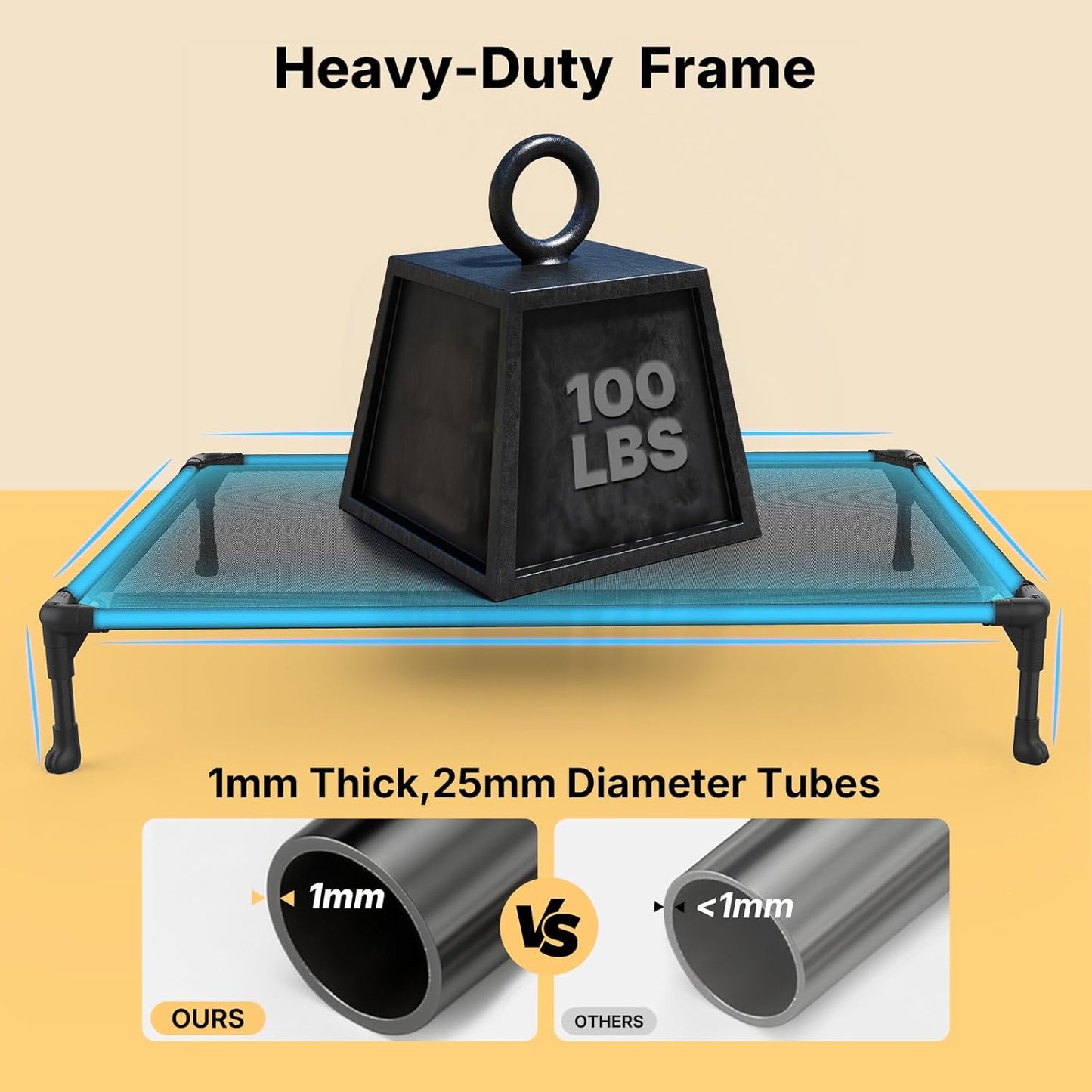 Veehoo Cooling Elevated Dog Bed, Portable Raised Pet Cot with Washable & Breathable Mesh, No-Slip Feet Durable Dog Cots Bed for Indoor & Outdoor Use, Large, CWC1803-L