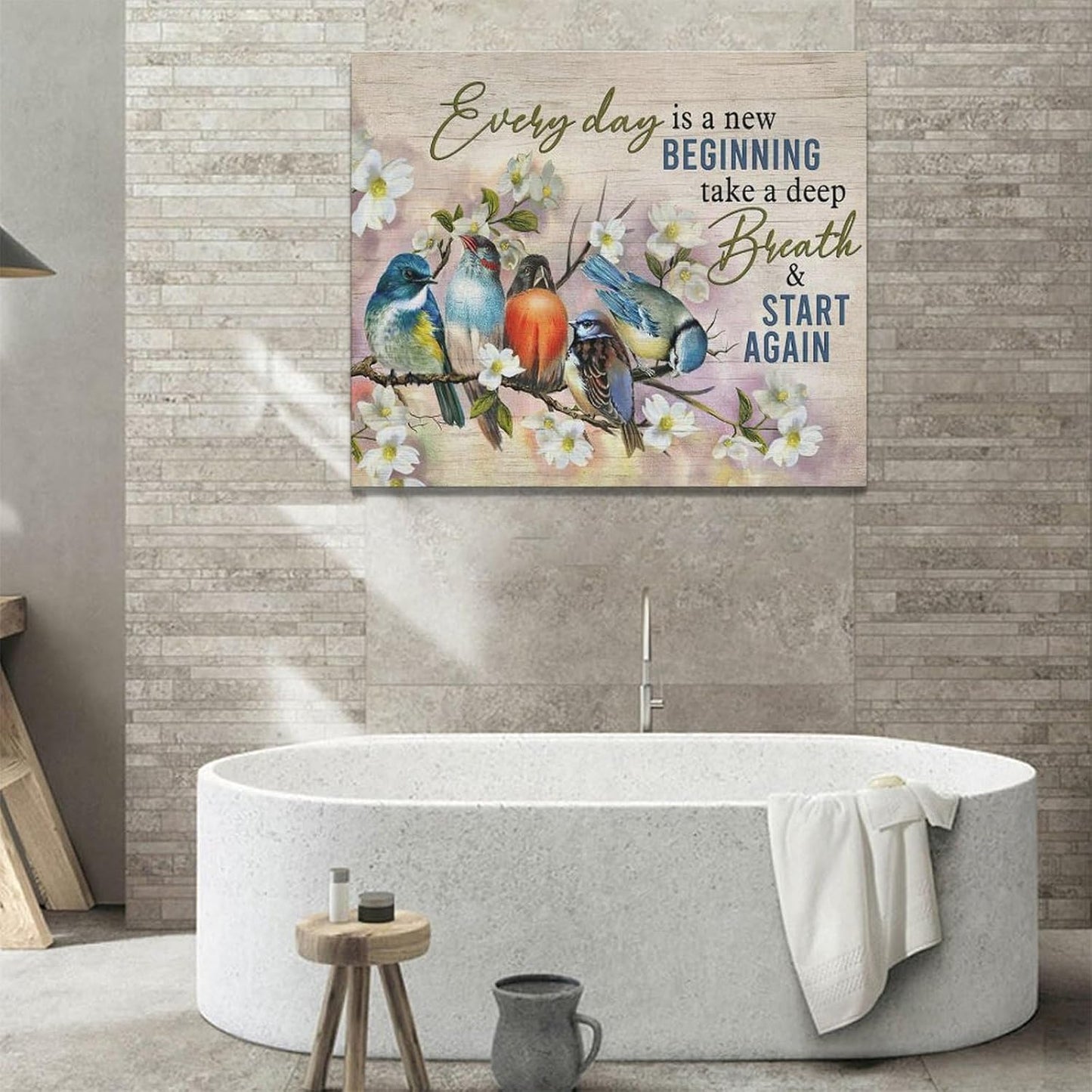 Bird Wall Art Farmhouse Flower Branch Pictures Rustic Country Birds Wall Decor Floral Canvas Print Painting Artwork for Bathroom Living Room Bedroom 20"x24"