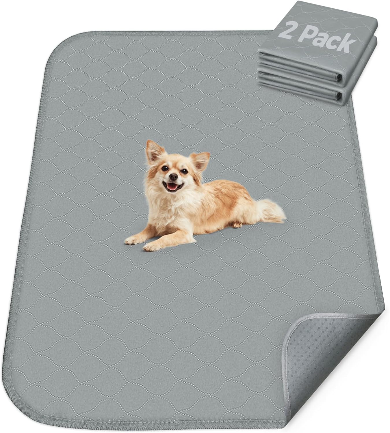 FXW Washable Pee Pads for Dogs, Puppy Pads with Super Absorbent, Specifically Designed for 24inch Cages, 23" × 17" Rectangle, Gray, 2 Packs