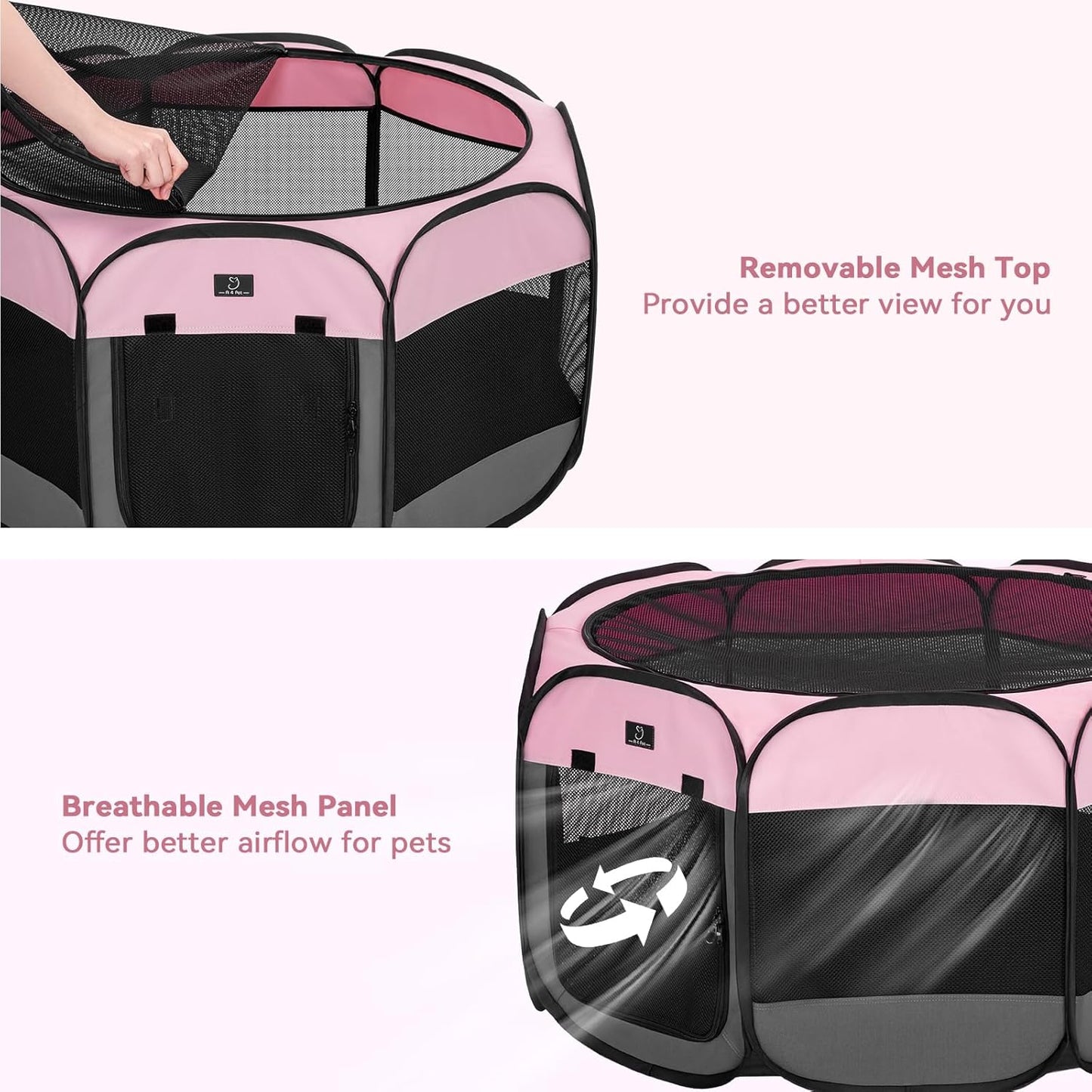 A 4 Pet Portable Cat Play Pen for Cats, 27" Foldable Kitten Playpen for Puppy/Cat/Rabbit/Chick, with Removable Zipper Top & Mesh Panel(11”W × 7.5”H)