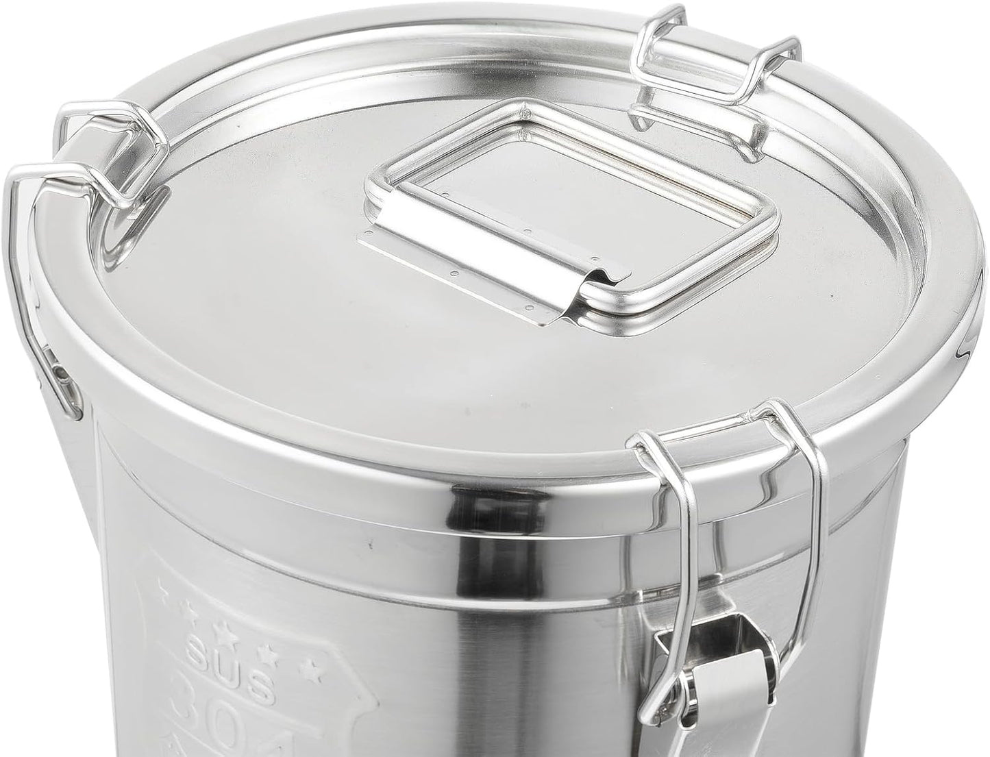 DYNAMI 304 Stainless Steel Containers With Lid,202oz Airtight Flour Container for Kitchen,5-10lbs Metal Airtight Canisters Milk Jug Coffee Bean Cookies Canisters w/Locking Clamp (6L/1.6Gal)