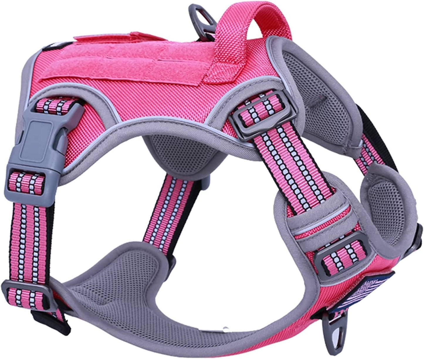 BUMBIN Tactical Dog Harness for Small Dogs No Pull, Famous TIK Tok No Pull Puppy Harness, Fit Smart Reflective Pet Walking Harness for Training, Adjustable Dog Vest Harness with Handle Rose Red XS