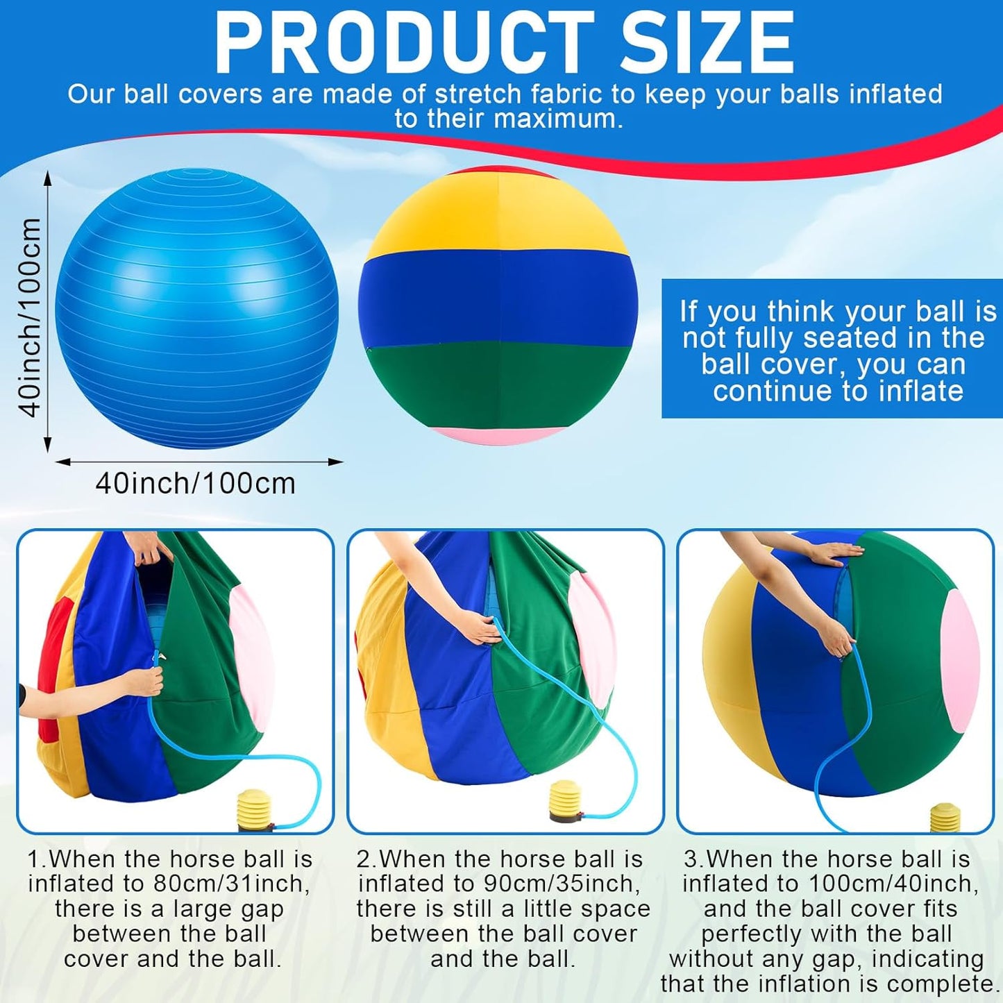 40inch Giant Herding Ball with Ball Cover Anti Burst Please Watch VCR for How to Inflation Horse Toys for Horses Stall Entertainment Play, Pump Included (Mixed Color,Classic)