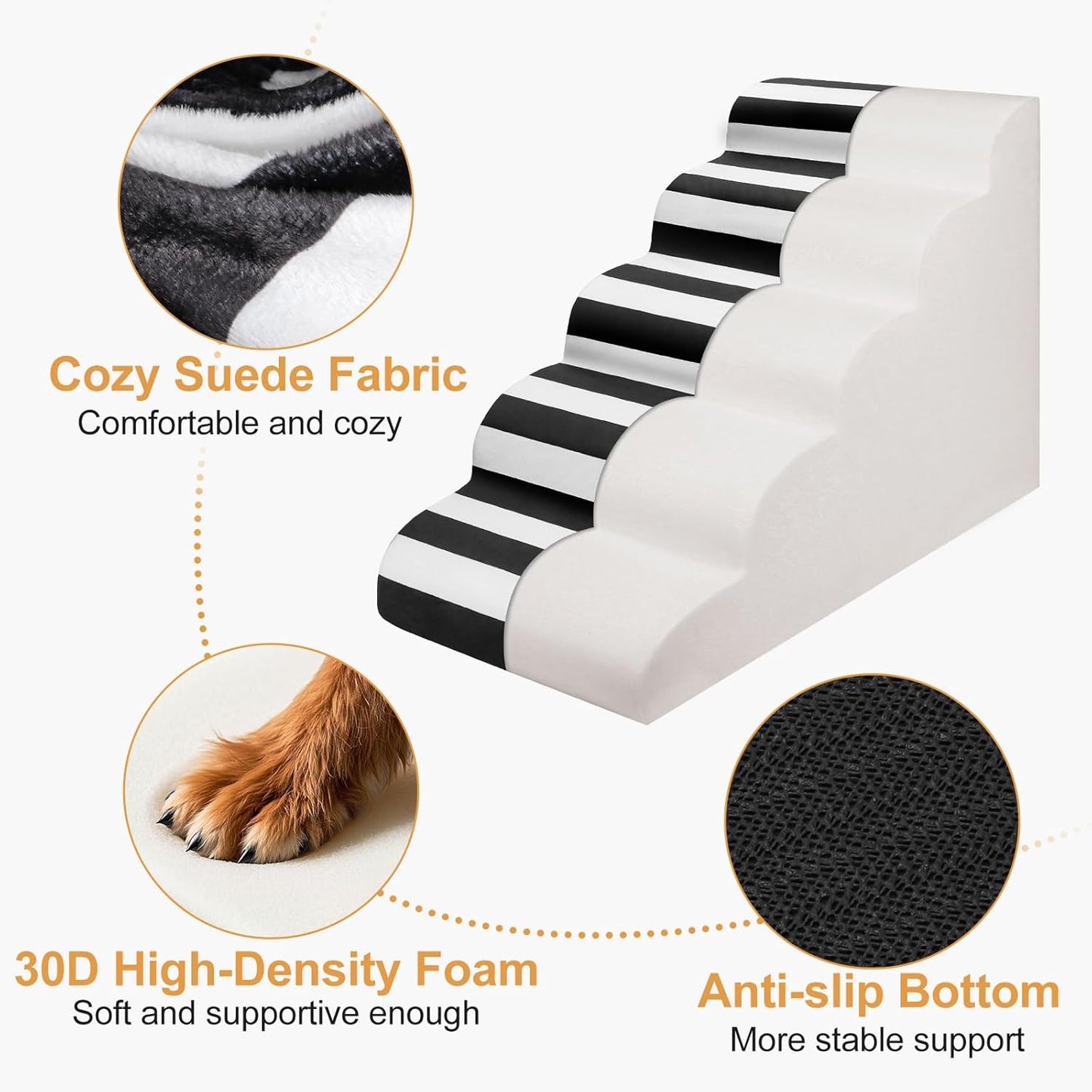 JOEJOY Curved Dog Stairs Ramp for High Beds 19" H, 4-Step Dog Steps for Small Dogs and Cats, Pet Stairs for High Bed Climbing, Non-Slip Balanced Pet Step Indoor, Grey