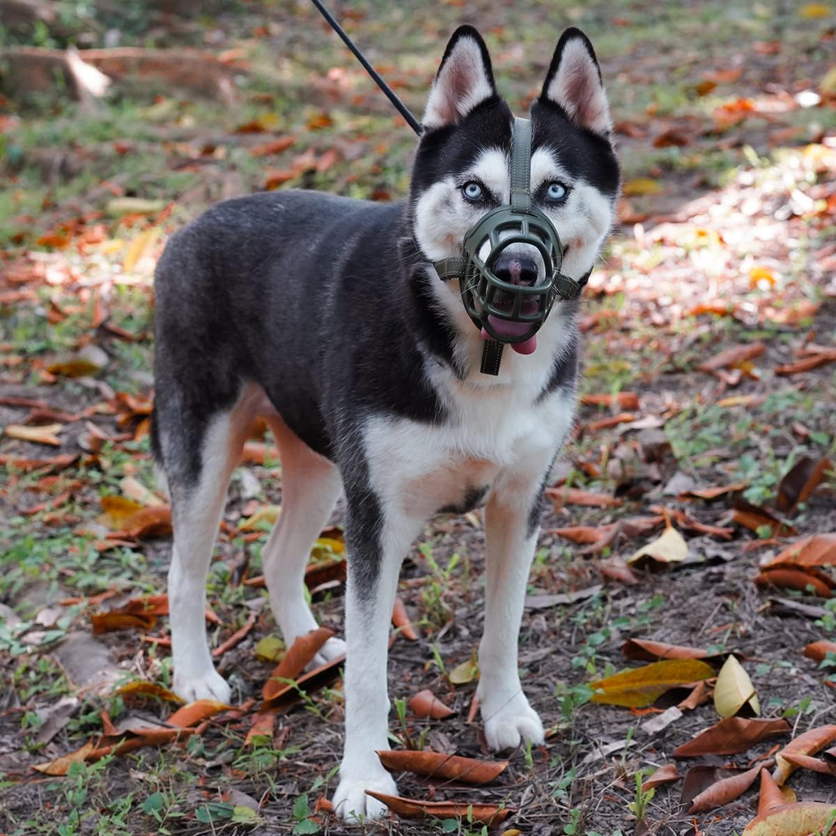 BARKLESS Dog Muzzle, Soft Basket Silicone Muzzle for Dogs to Prevent Biting and Chewing, Breathable Cage Mouth Cover for Training, Allows Drinking and Panting, Used with Collar