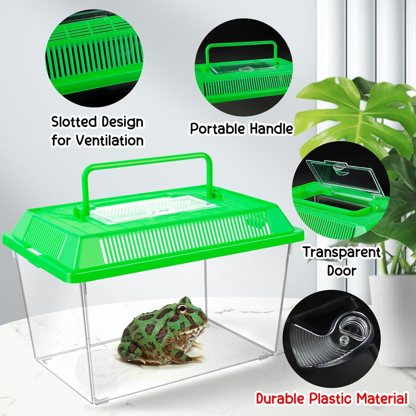 12Pcs Plastic Reptile Terrariums Carrier Cage, Tarantula Enclosure Snake Breeding Box Hatching Container Transparent Fish Tank Turtle Aquarium with Random Color Lid for Lizards, L(8.7" x 5.5" x 5.9")